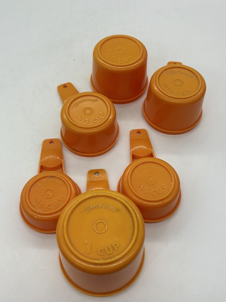 Vintage 6 Pc Set Orange Tupperware Stacking Nesting Measuring Cups