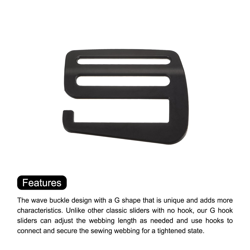 2Pack 1.5" Webbing Release G Hook Buckle Adjuster for Backpack Strap Matte Black