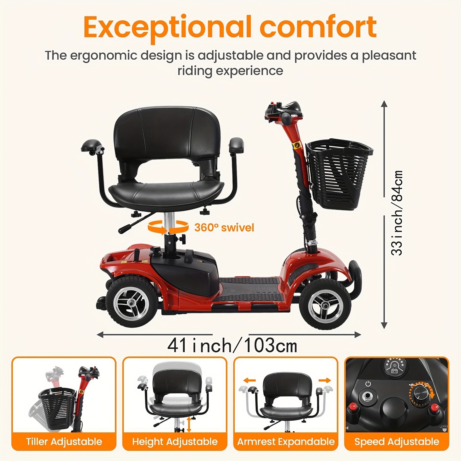 Used 4 Wheel Mobility Scooter Power Wheelchair Folding Electric Scooters Travel