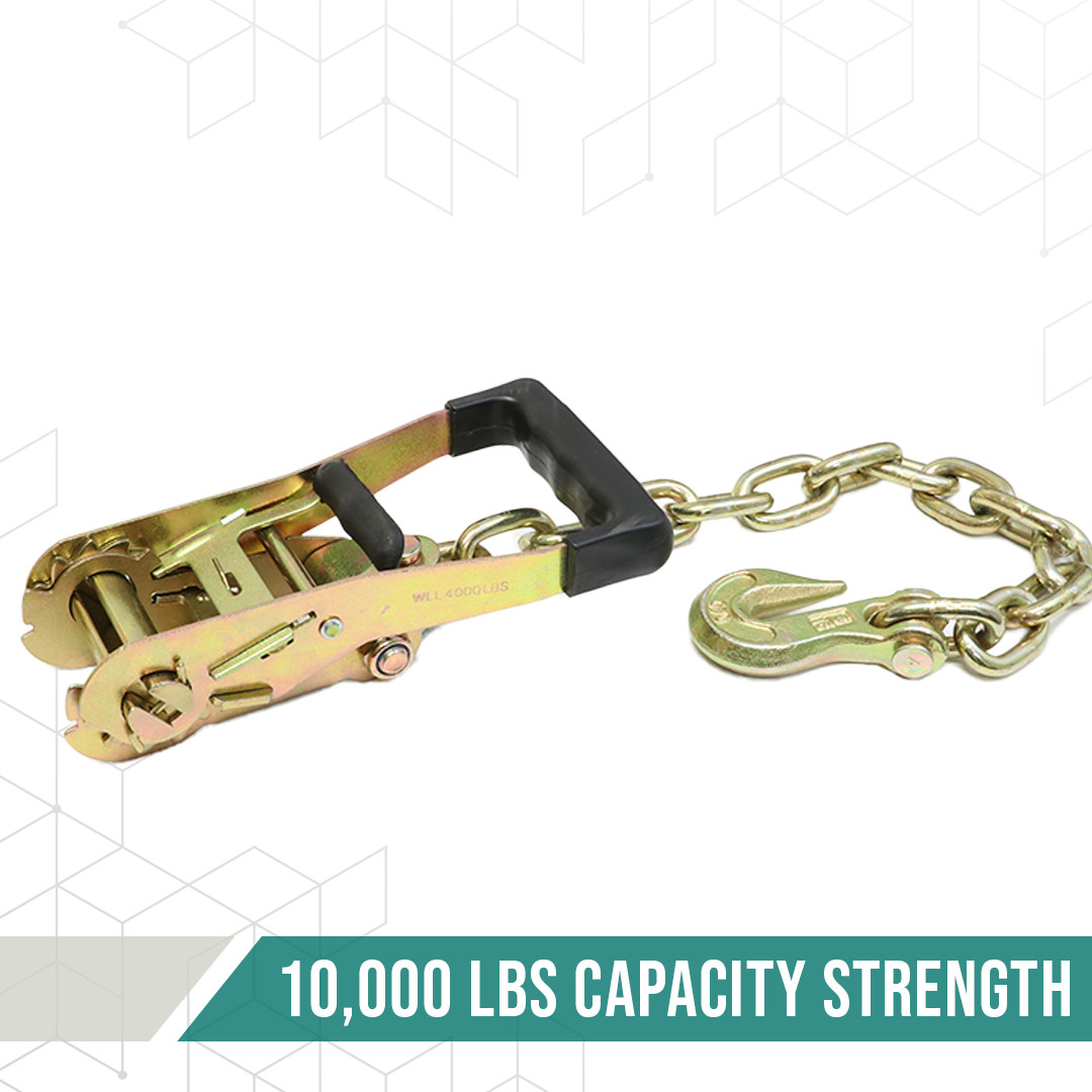 Ratchet Buckle with 5/16 Forged Hook Chain Extension 1.5 feet Tow Hook- 2 Pack