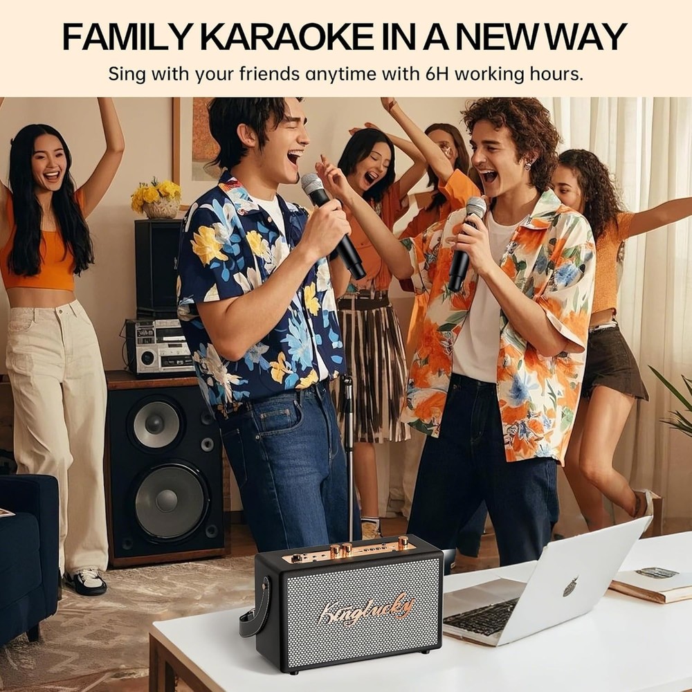 Karaoke Machine for Adults Portable Bluetooth Speaker with 2 Wireless Microph...