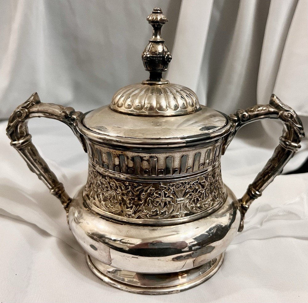 3 Pc Lot REED BARTON “Italian” SilverPlate SUGAR CREAMER BOWL Bacchus DEVIL 1885