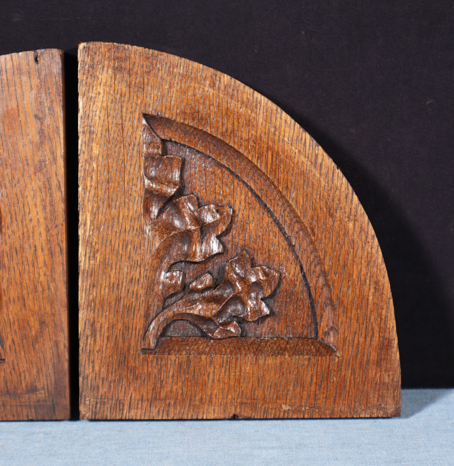 Pair of Gothic Carved French Architectural Panels/Trim in Solid Oak Wood Salvage