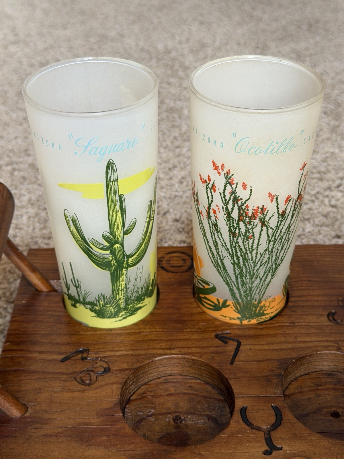 1950’s Vintage Blakely Oil & Gas ~ Arizona Cactus Frosted Glassware With Tray