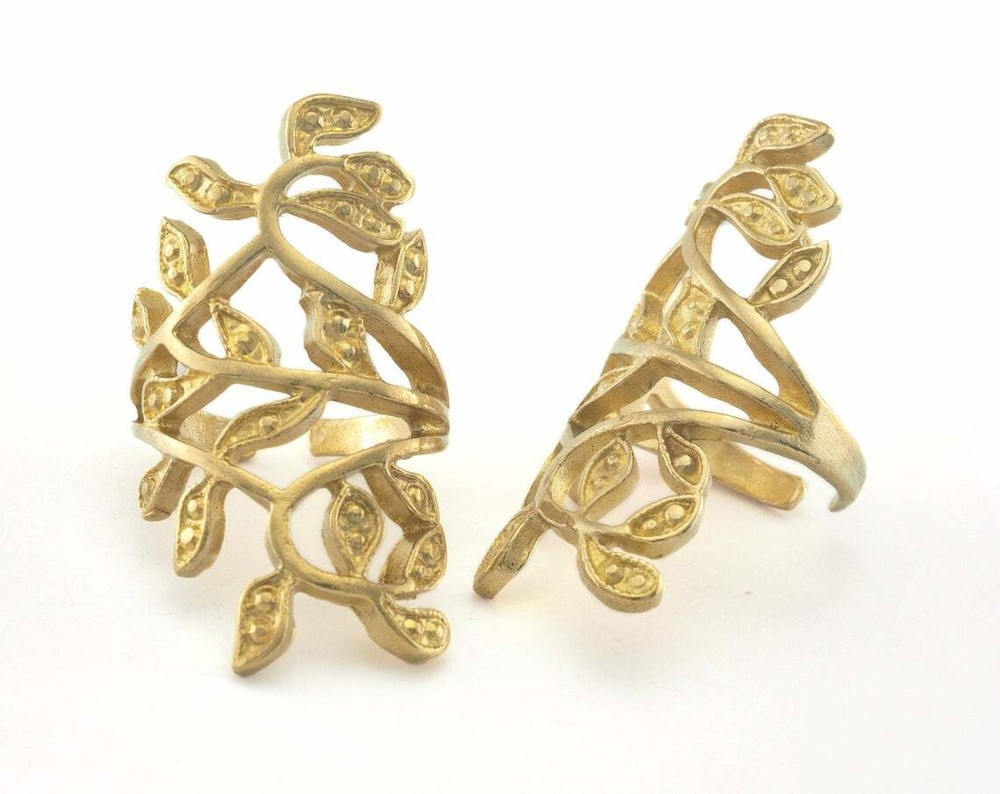 Leaf - Leaves Adjustable Ring Raw brass (18mm 8US inner size - Adjustable ) 4316