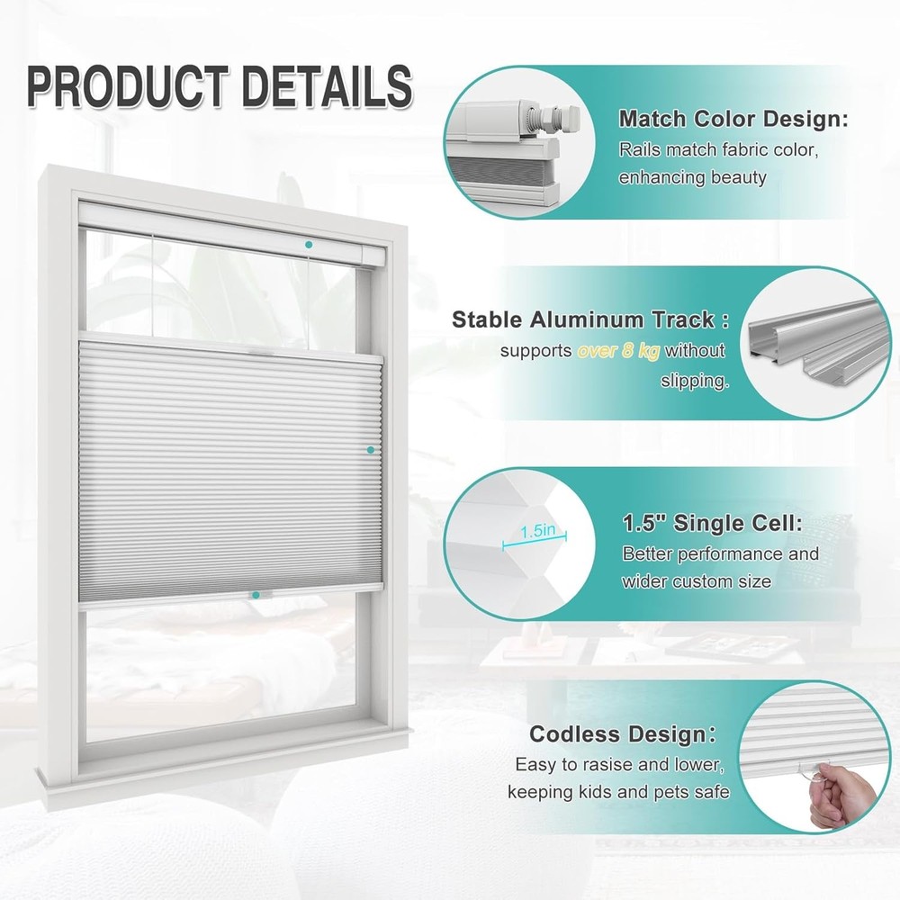 CUSTOM CUT No Drill Top Down Bottom Up Window Blinds Cellular Shades Honeycomb