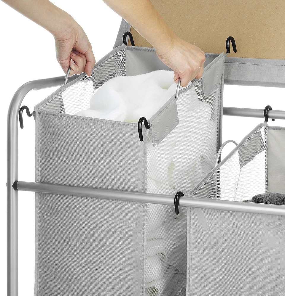 3 Section Rolling Laundry Sorter with Ironing Board