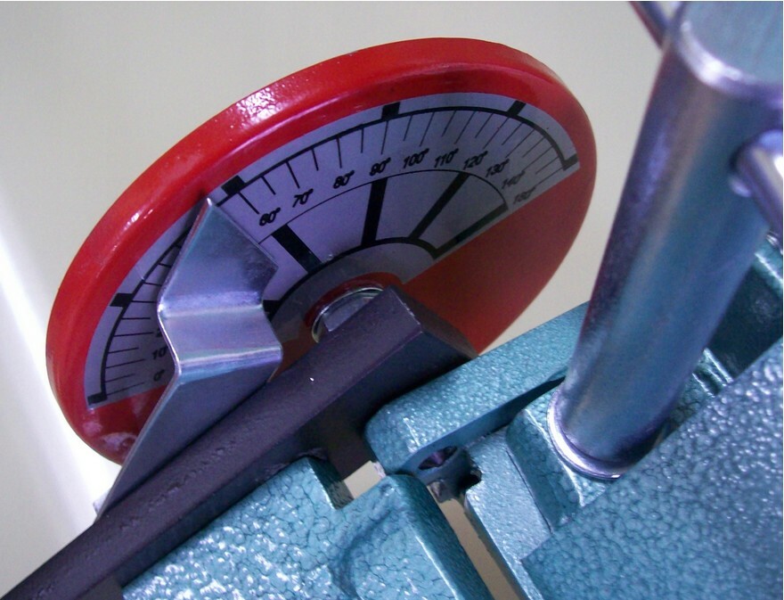 Angular scale and a bending angle limiter for our sheet metal benders.
