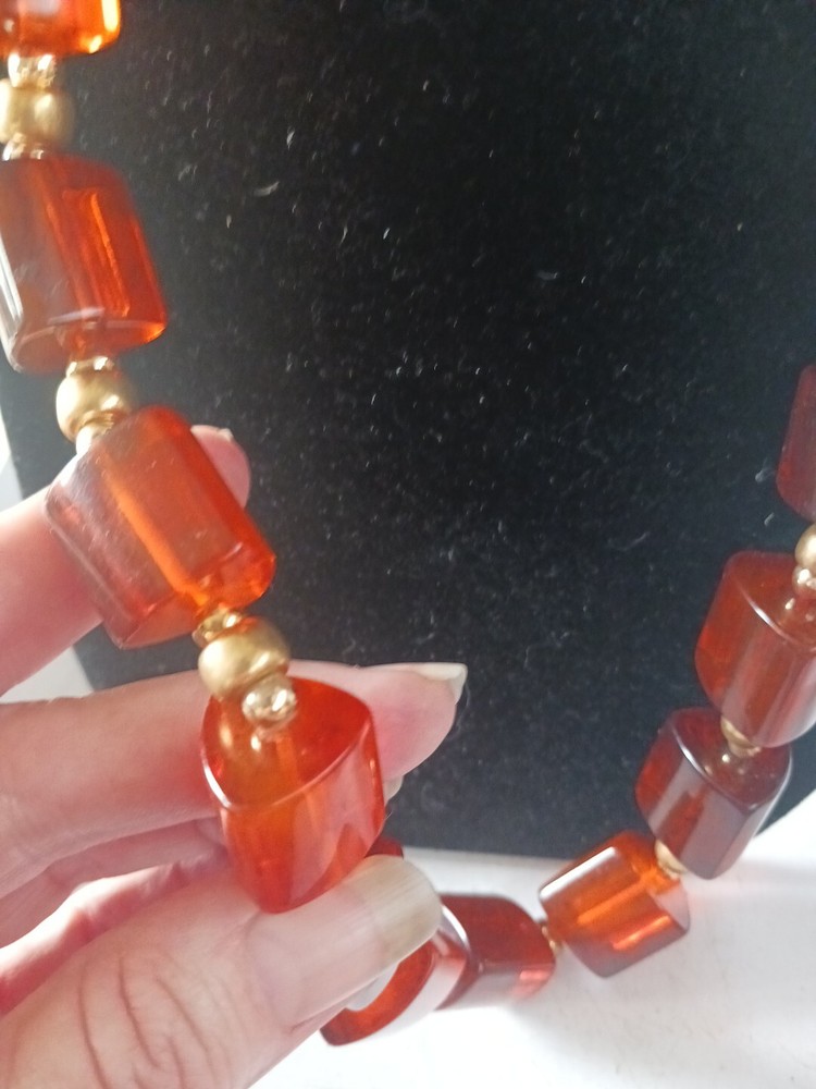 Vintage BAKELITE Rootbeer Chunky Triangular Bead Long Necklace