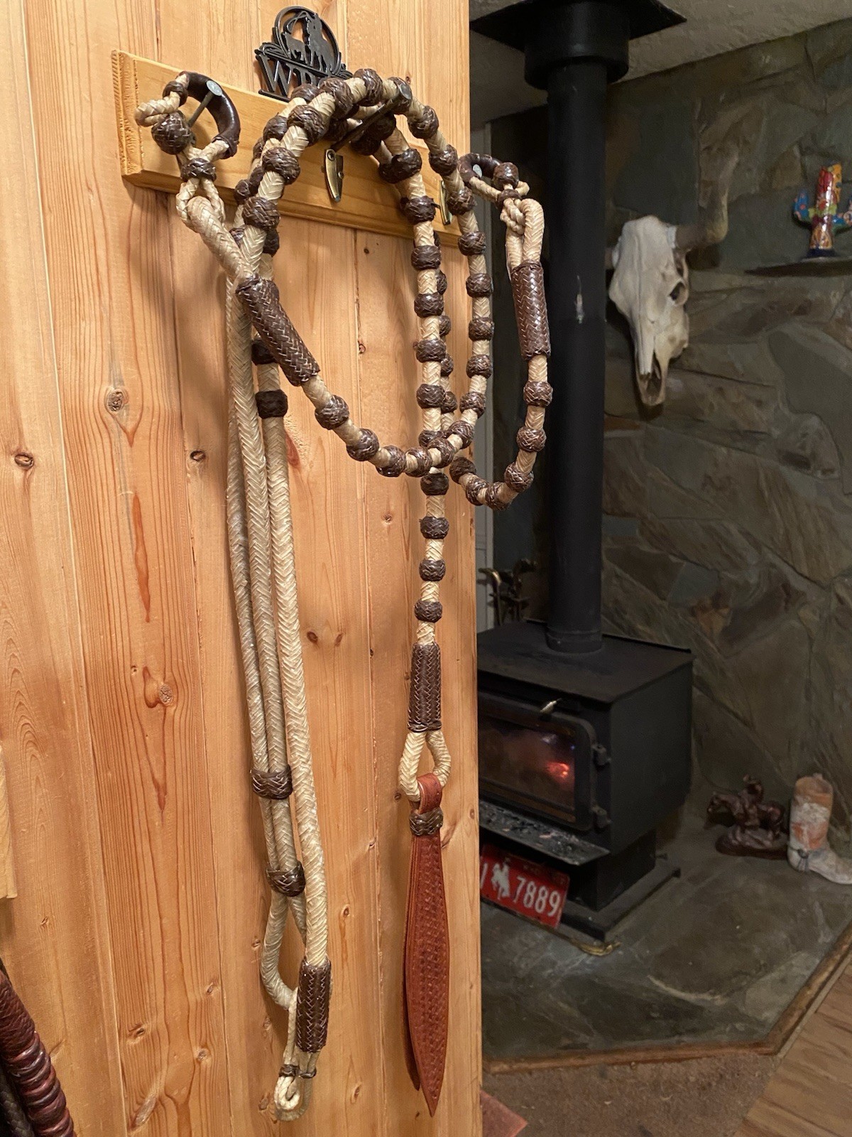 Vintage Western Braided Rawhide Romel / Romal Reins 60 Brown Buttons Vaquero