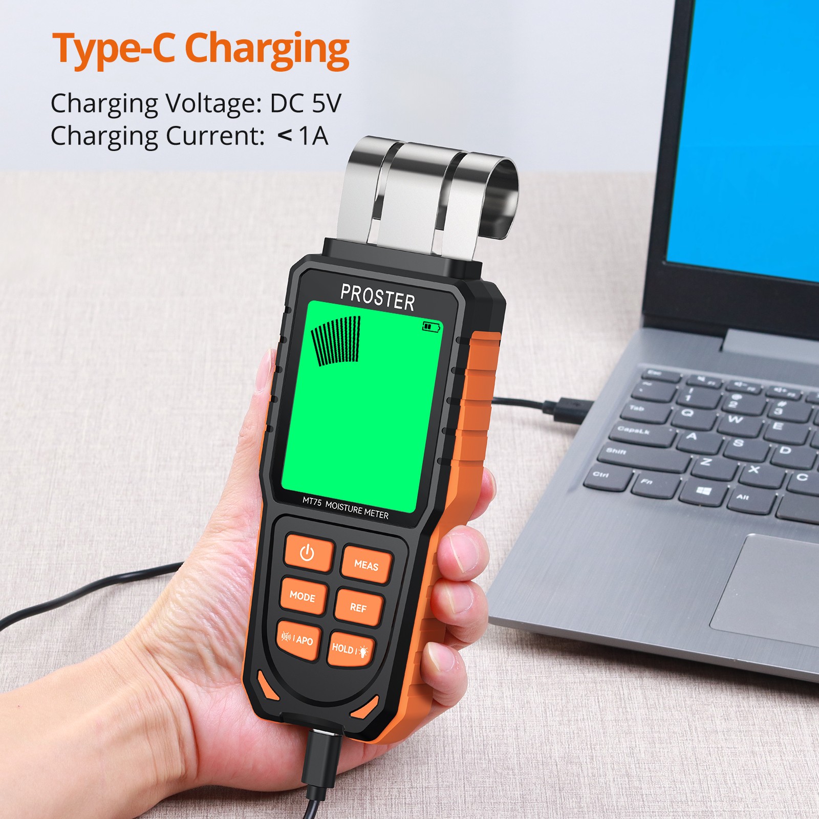 Proster Pinless Moisture Meter Wall Firewood Masonry Concrete 5Modes Damp Tester