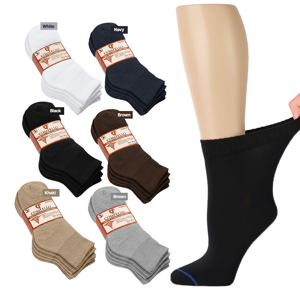 3 12 Pairs Diabetic Ankle Socks Mens Circulatory Health Low Cut Socks 9-11 10-13