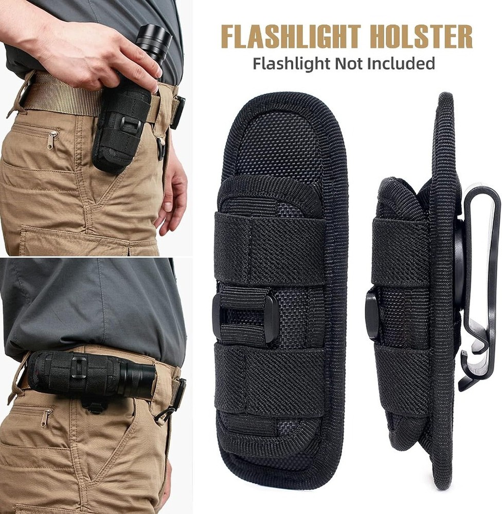 Tactical Flashlight Pouch Holster, Rotatable Flashlight Holder Belt Clip Case