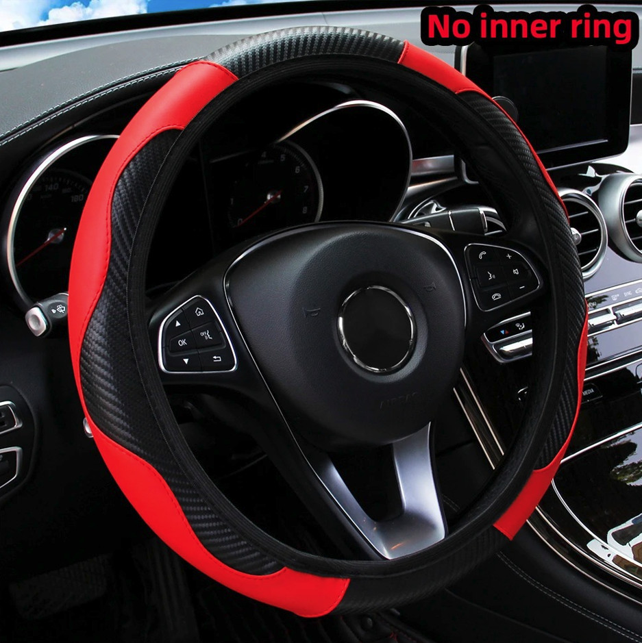 PU Carbon Fiber Steering Wheel Cover 14.5–15in Anti-Slip Grip - NEW