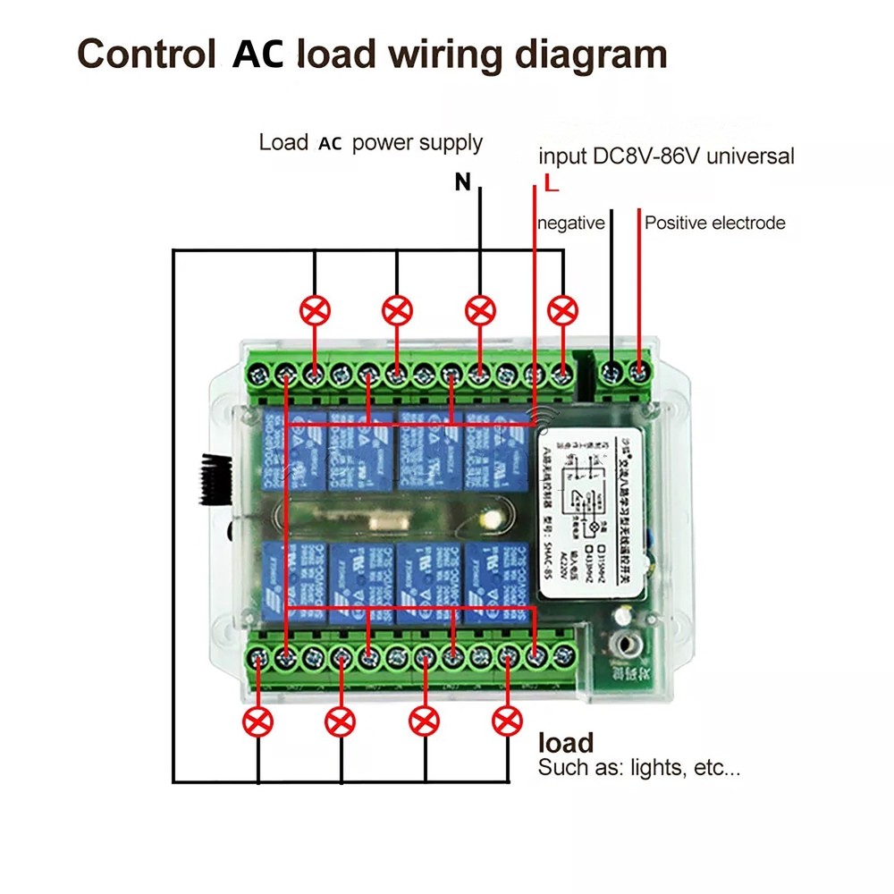 8 Channel Wireless RF433MHz Remote Control Switch Relay Module DC8-86V