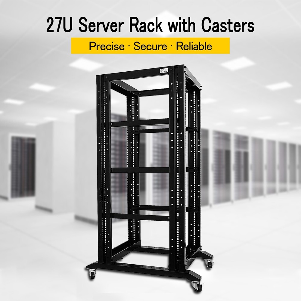 4-Post 27U Adjustable Open Frame Server Rack IT Network Relay IT 800mm Casters