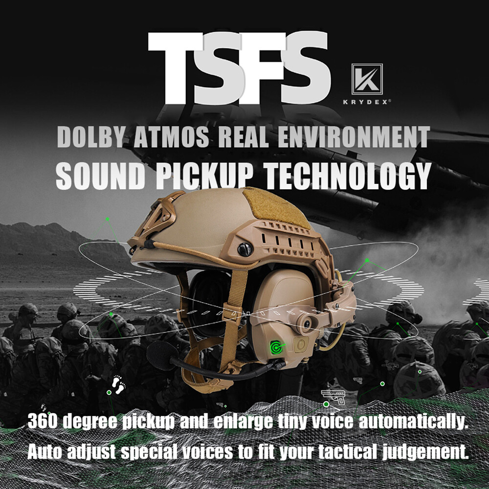 KRYDEX FCS AMP Tactical Headset Pickup Noise Reduction Earmuf fo Shooting Helmet