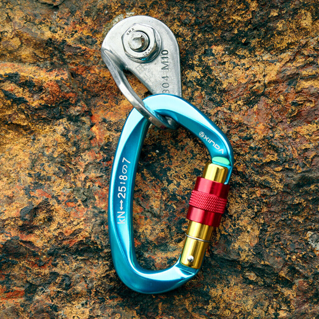 25KN Aluminum D-Shape Carabiner Screw Locking Hook Rock Climbing Caving Rescue