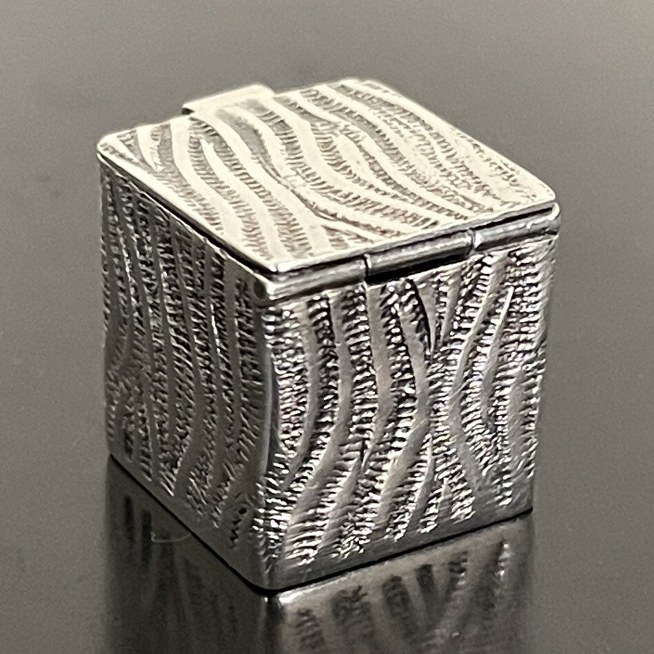 Spain Sterling Silver Pill Box Cube Zebra Stripes