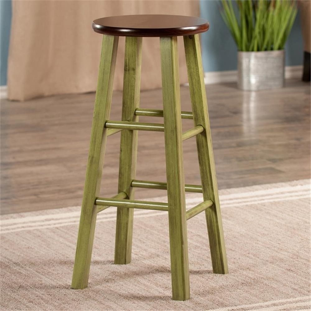 Bowery Hill 29" Transitional Solid Wood Bar Stool in Walnut and Green