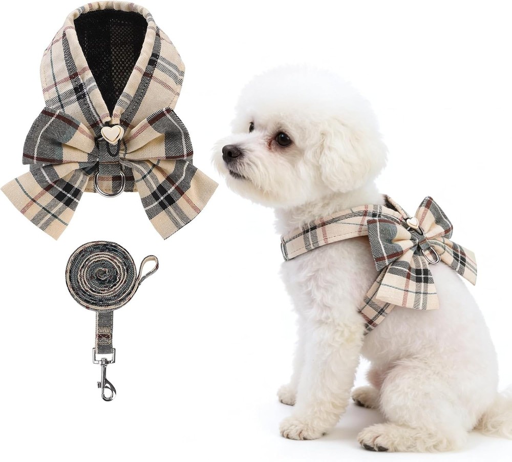 Small Dog Harness & Leash Set,Step in No Pull&Choke Soft Mesh Padded Adjustable