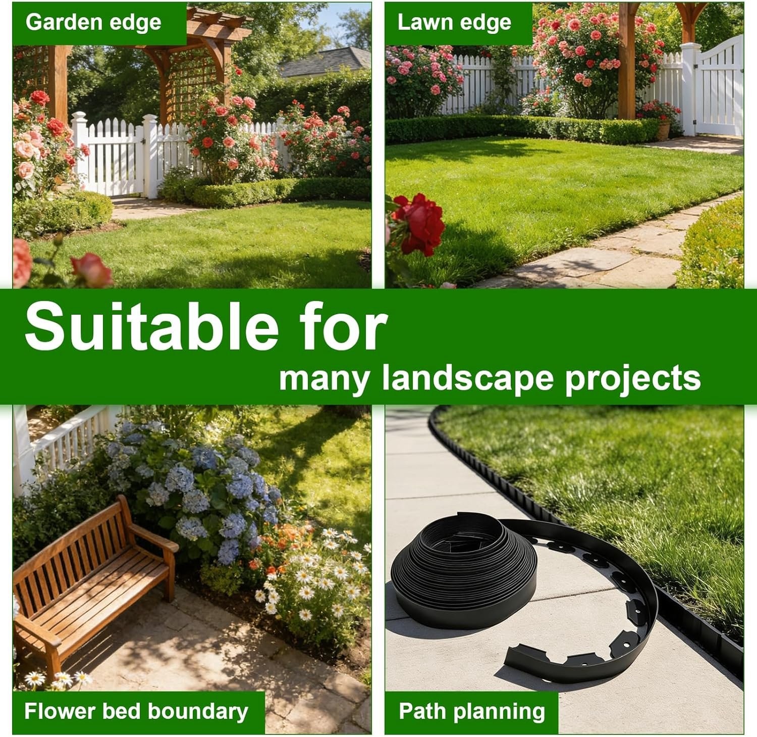 Landscape Edging 100ft x 1.5 in L-Shaped Plastic Garden Border No Dig Black