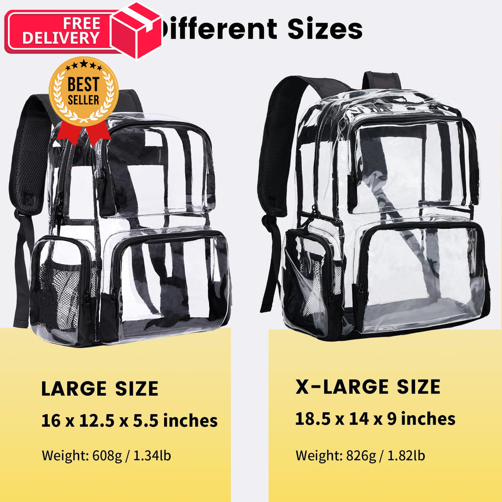 Vorspack Clear Backpack - Transparent with Reinforced Large, Black