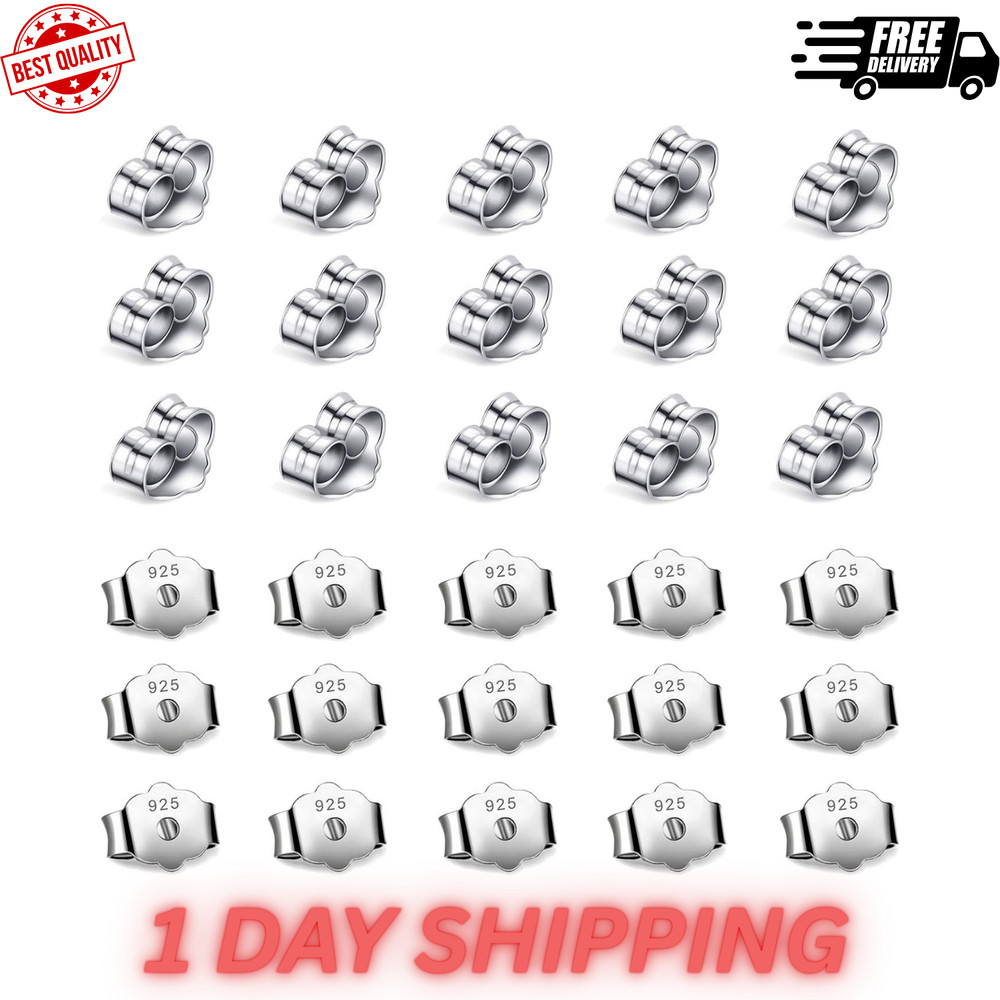 30Pcs/15 Pairs 925 Sterling Silver Earring Backs Replacement Secure Ear Locking