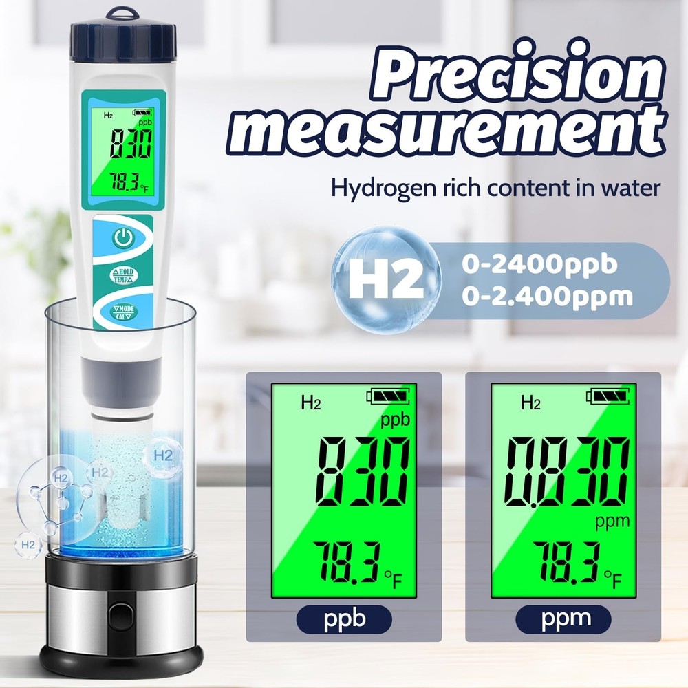Hydrogen Water Tester pH Meter for Drinking Water Multi-Functional pH H2 ORP ...
