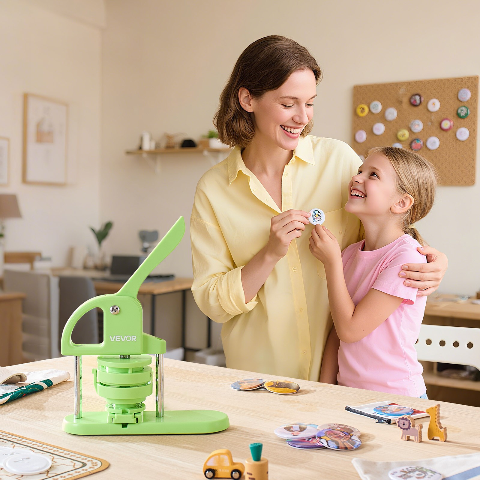 VEVOR Button Maker Machine Plastic Pin Maker 1.26/2.28 inch with 200pcs Parts