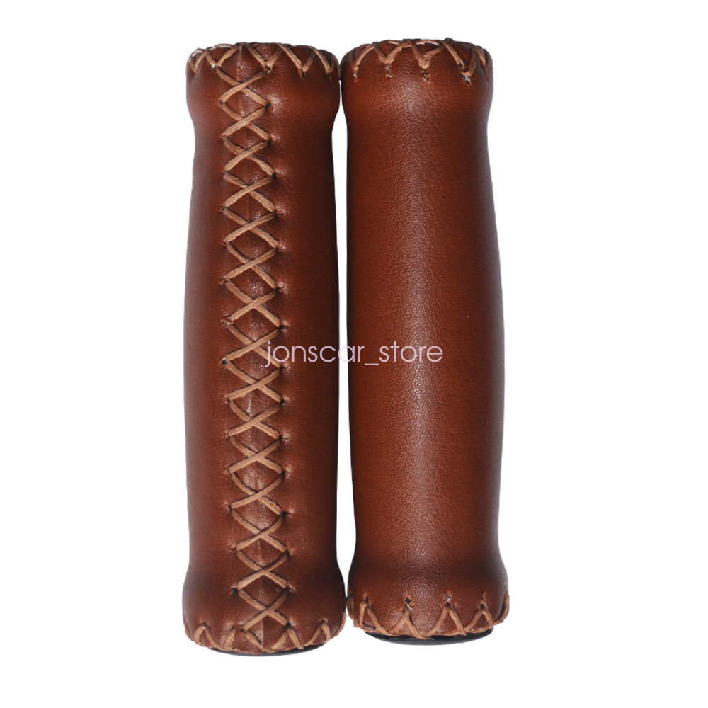 Brown Beach Cruiser Bike Bicycle Leather Handlebar Cover Grips Bar with End Cap