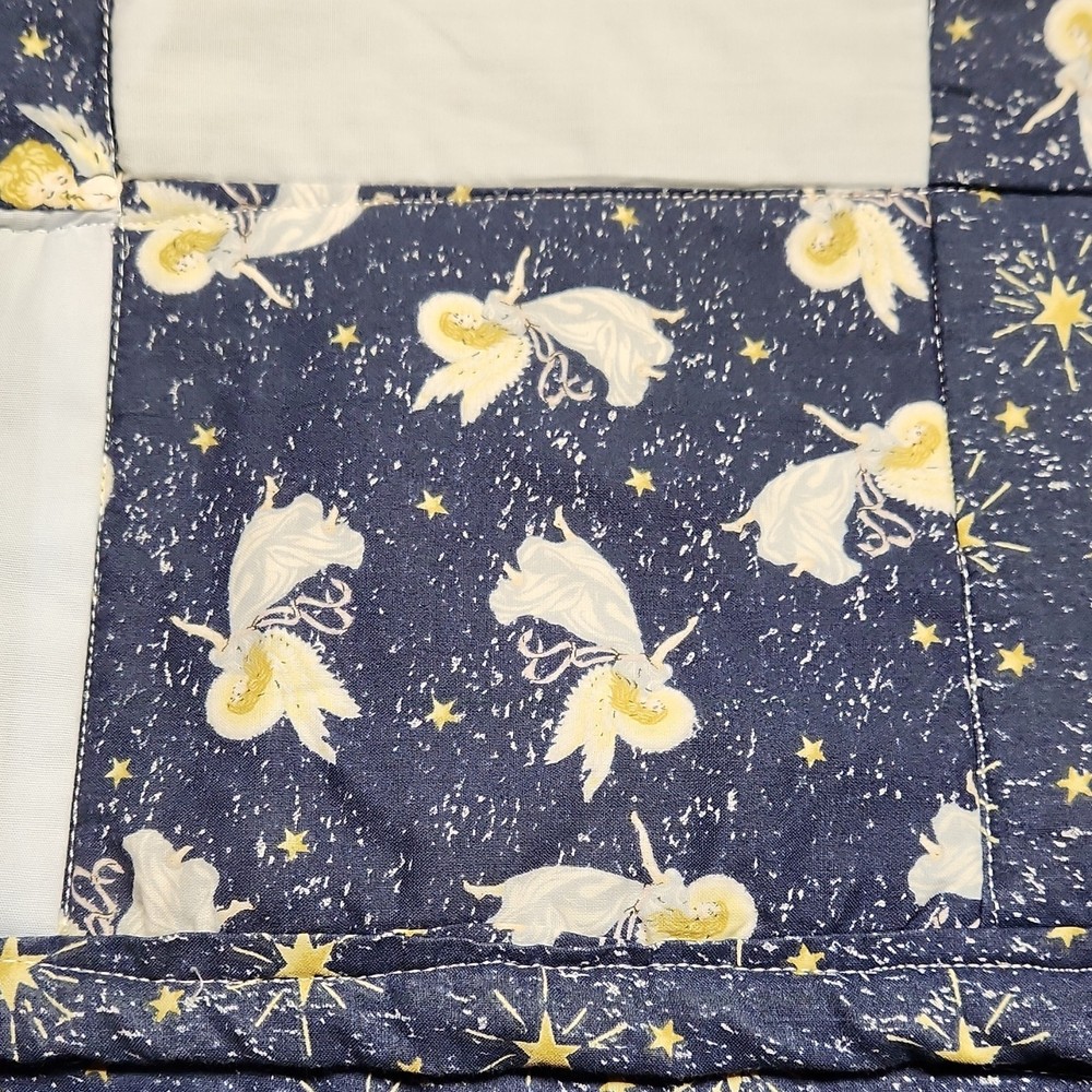 Handmade Patchwork Quilt Blue Star and Angel Pattern Decorative Bedding Blanket