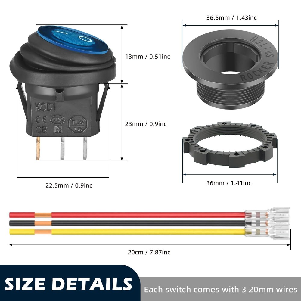 Waterproof Round Rocker Switch Waterproof Toggle Switch 6 Pack Toggle Switch ...
