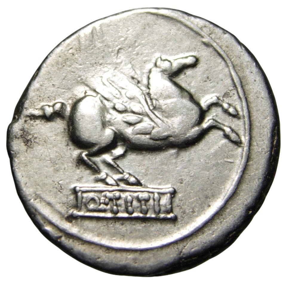 Roman Republic Q. Titius AR Denarius (90 BC) Pegasus