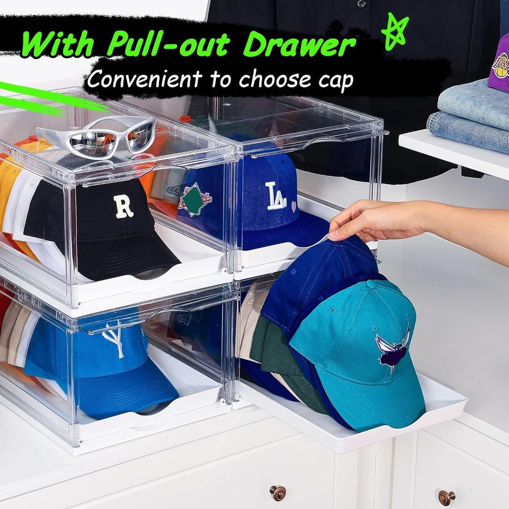 Modern Stackable Hat Organizer - 2 Clear Boxes for Easy & Dust-Free Access