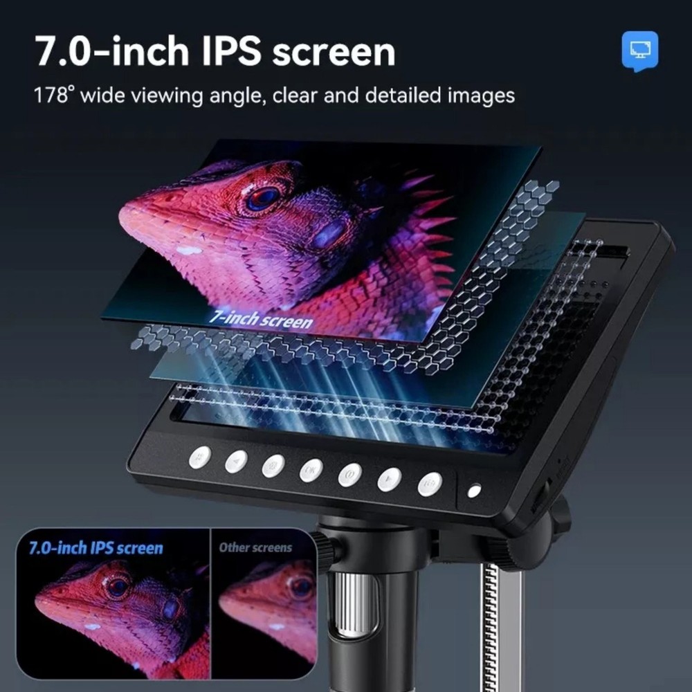 Durable 1200X 1080P Video Focusing Digital Microscope Camera With 7 "IPS Screen