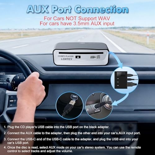 External USB CD Player for Car Portable Plug In CD Player with Remote Control