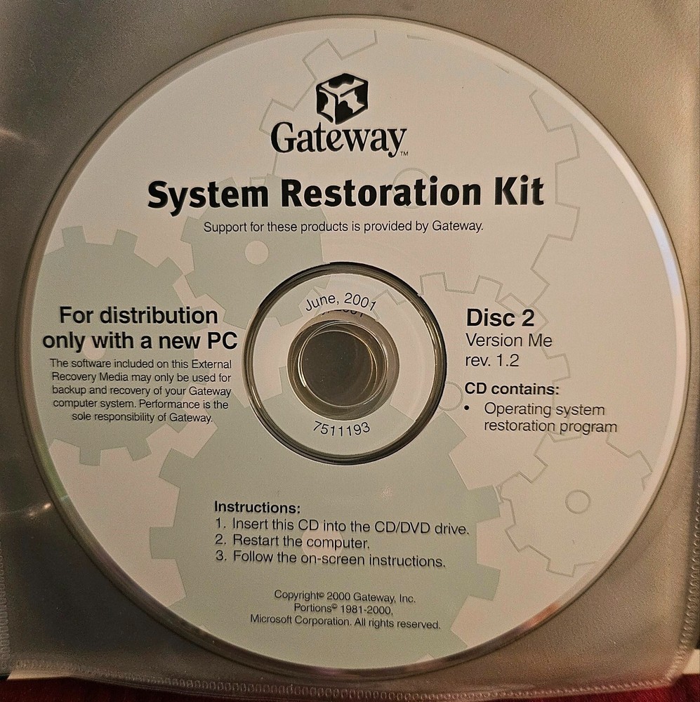 Gateway Restoration CDs with Manual - 9pc CD Disk Set Gateway Software