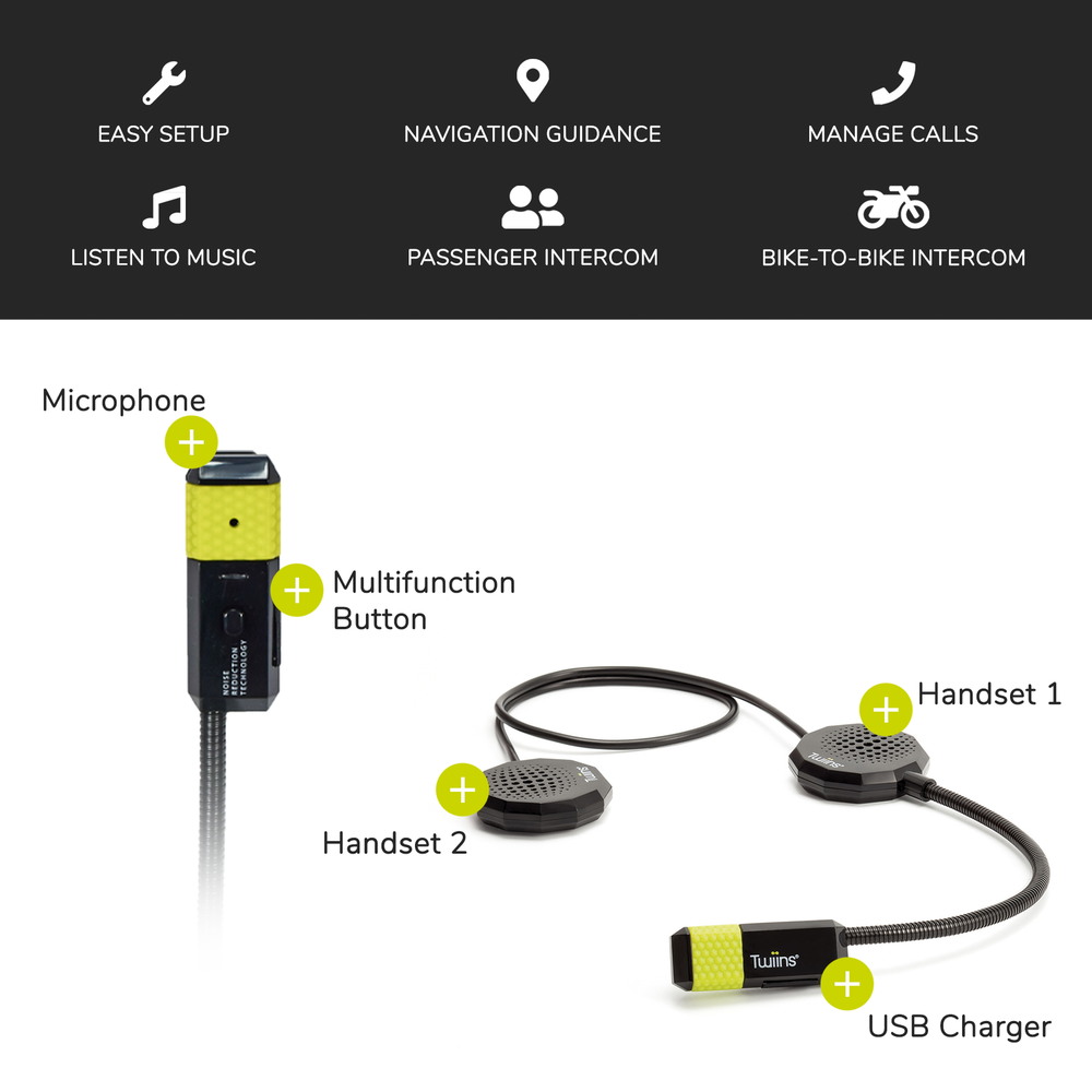 Twiins HF3 5.0 Intercom Bluetooth Motorcycle Helmet Communication Headset