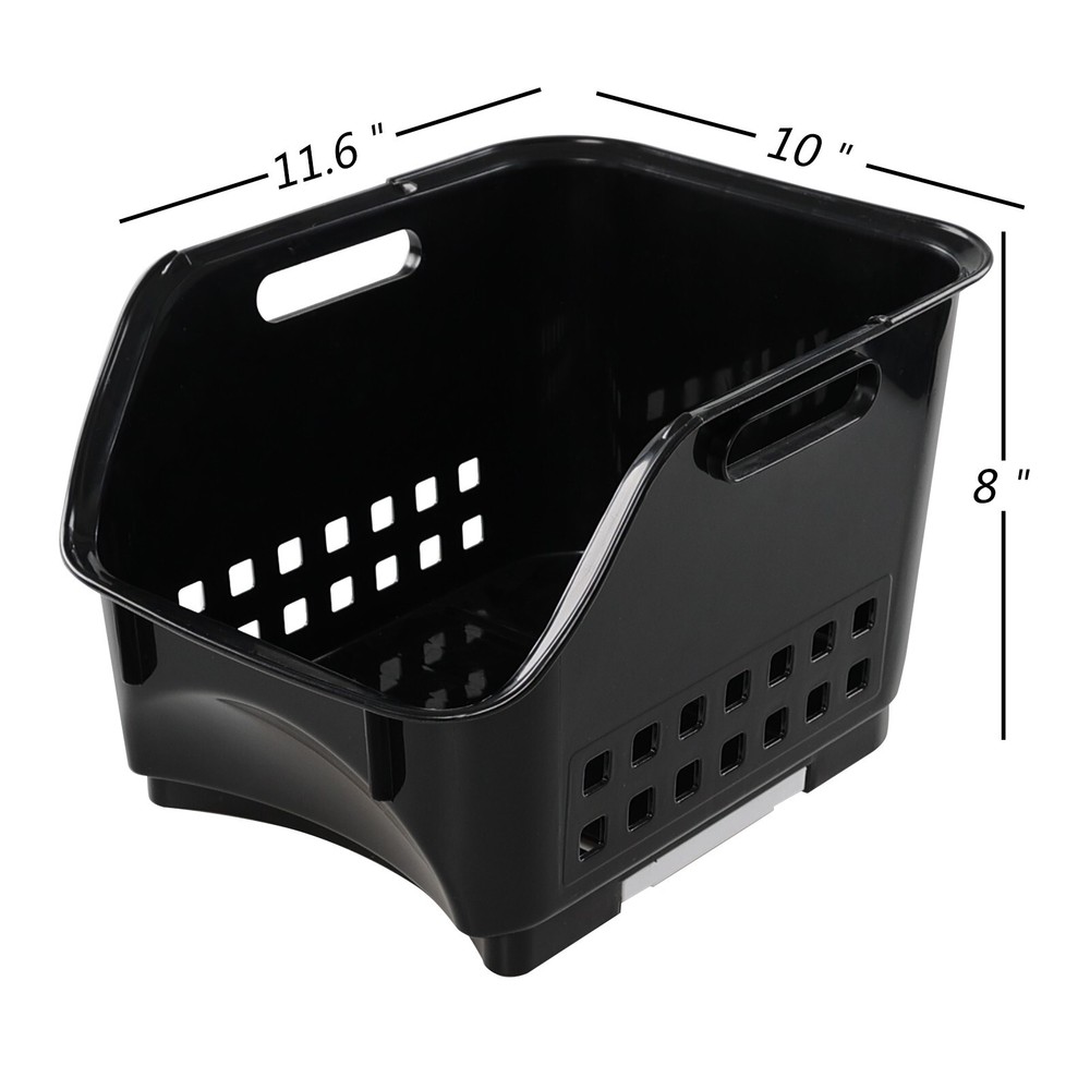 Cand 3-Pack Black Plastic Stacking Organizer Basket, Plastic Stackable Basket