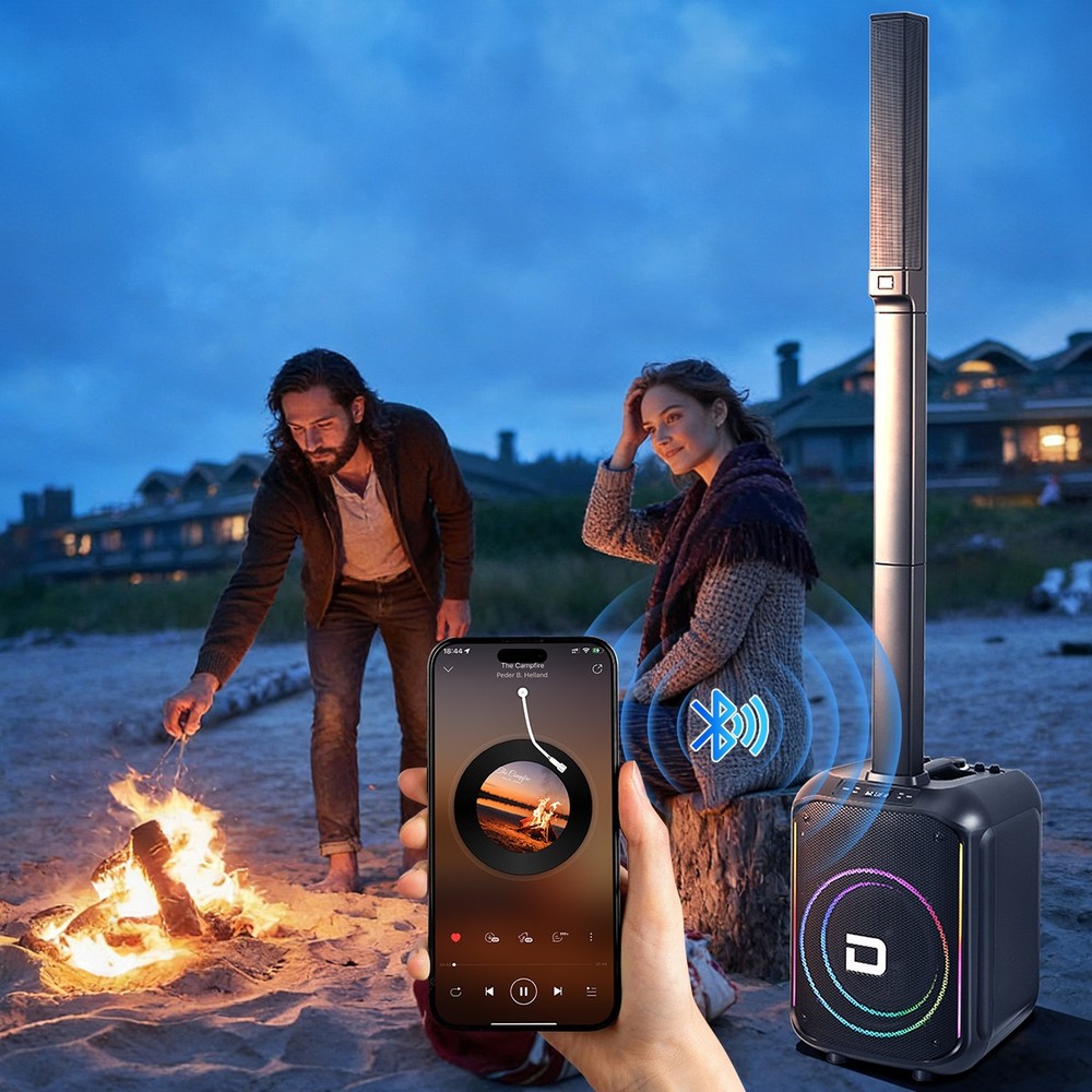 12"Portable Line Array Column PA System Sub Bass Bluetooth Mic Remote LED Lights