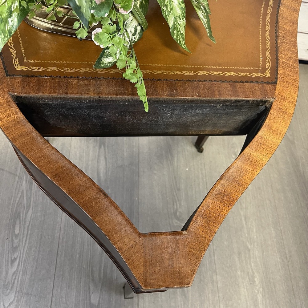 Rare ATQ Regency Style Leather Top Triangular Side Table W/Drawer Brass Pocket