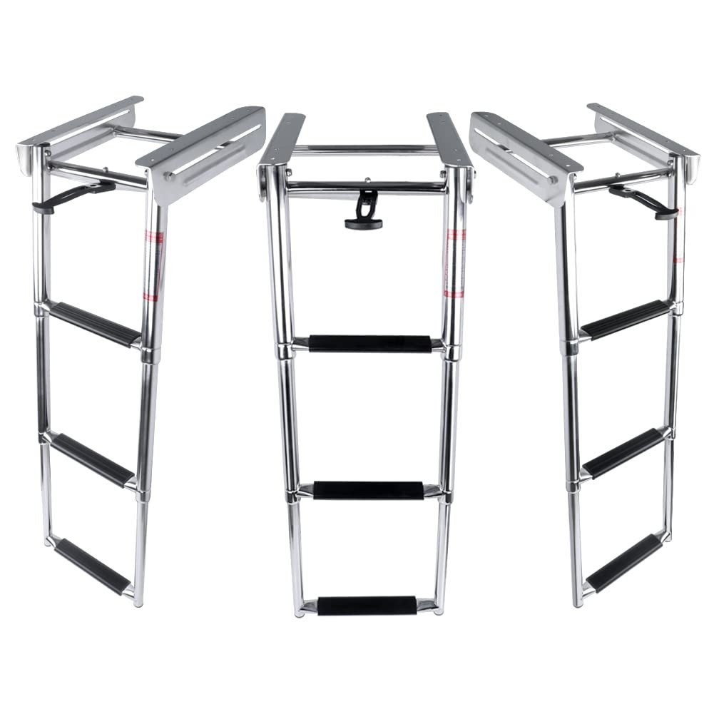 Pontoon Boat Ladder,3 Step Telescoping Ladder Under Platform Slide Silver