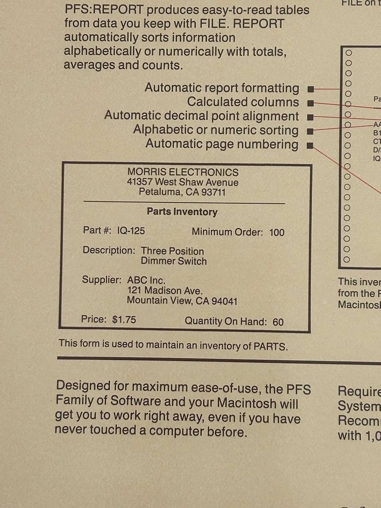 PFS File & Report Macintosh 3.5” Software w/ Box Manuals Sample Copy