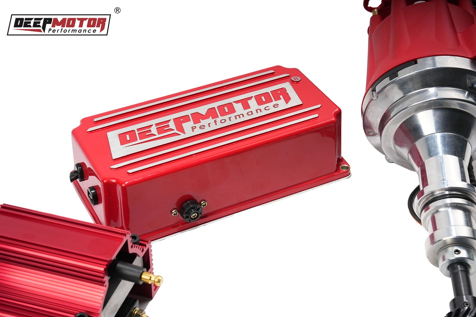 Deepmotor SBF Billet Distributor Coil Ignition Box Kit for Ford 289 302 Red