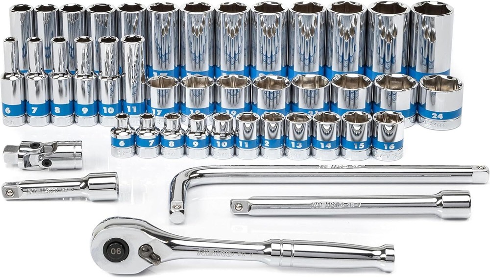 NEIKO 02512A 3/8” Drive Socket Set with Quick Release 3/8" Drive, Blue