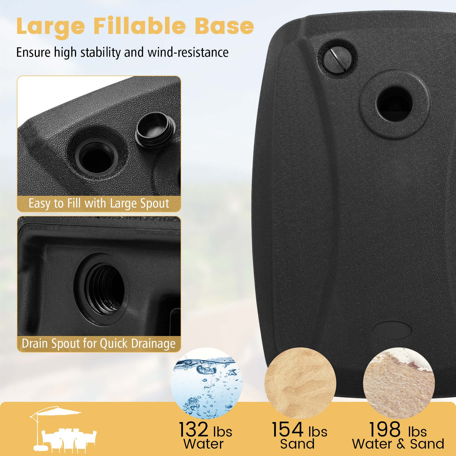 Patio Cantilever Offset Umbrella Base Stand Heavy Duty Cross Base Wheels Outdoor