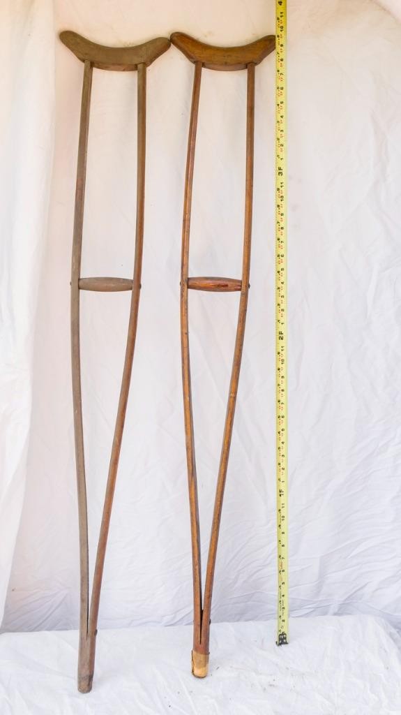 Antique Wooden Crutches Split Wood Non-Adjustable Medical 4'