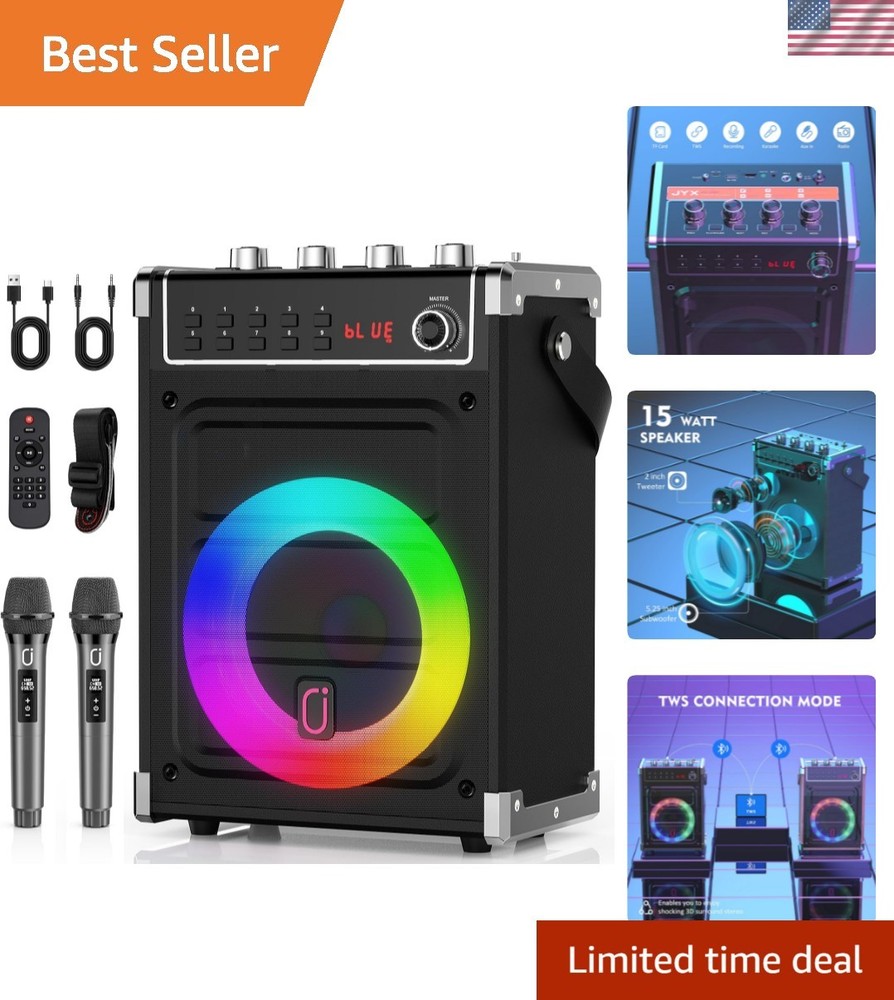 Wireless Bluetooth Karaoke Machine with LED Lights & Remote - Fun for All Ages