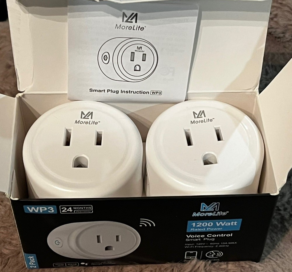 Morelite 1200W Voice Control Smart Plug WP3 2-Pack Wi-Fi Enabled Alexa & Google